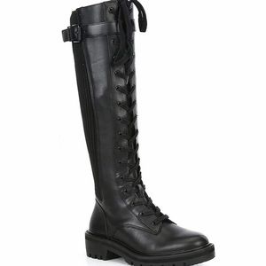 New Antonio Melani Dukees Buckle Detail Chunky Lug Sole Tall Combat Sock Boots